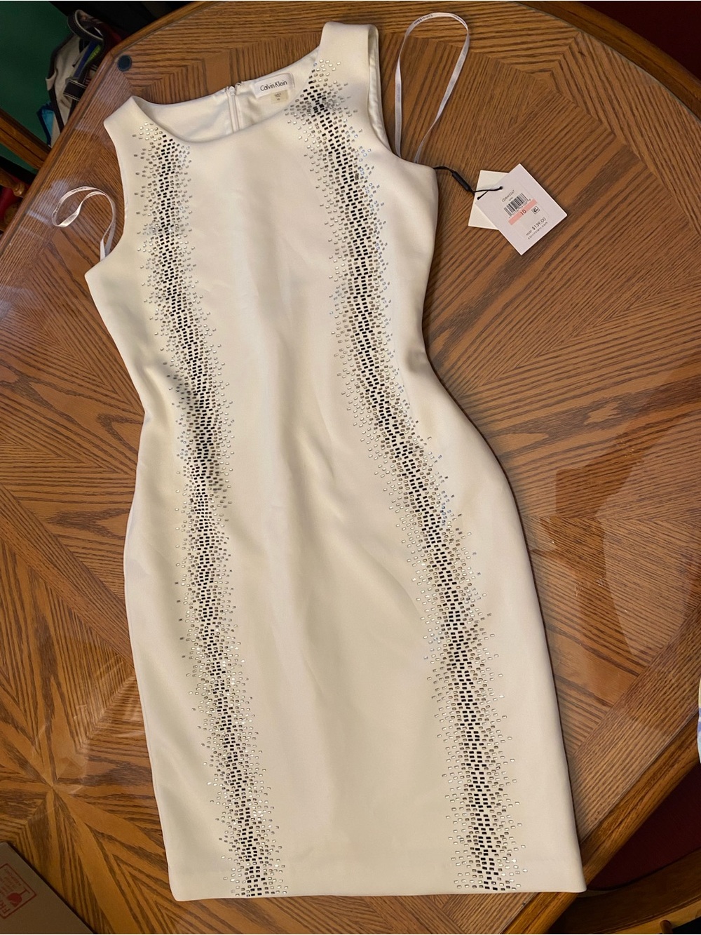 Calvin Klein White Mini Dress with Silver Accents - Picture 2 of 8